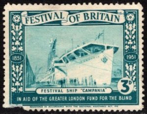 1951 Great Britain Charity Poster Stamp 3 Pence Festival of Britain