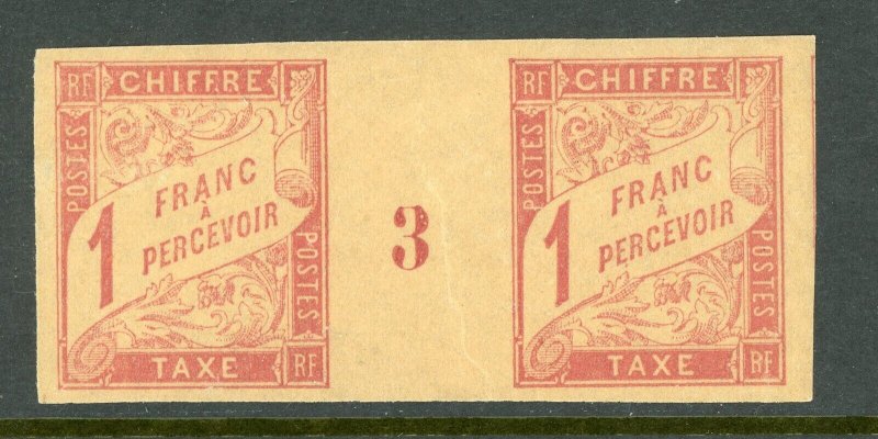 French Colony 1894 General Issues 1Fr Red Due Sc #J22 Mint MARGIN # PAIR D868