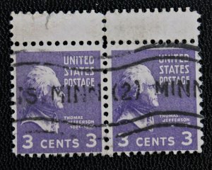 US #807 Pair Hard to find Used Gutter Snipe (1938) 3c Thomas Jefferson