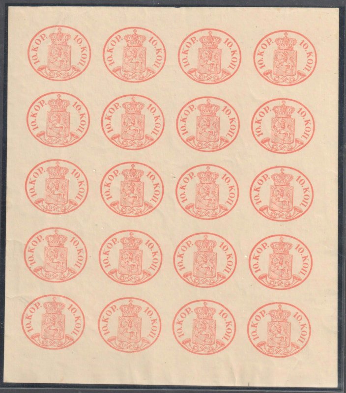 Finland #2 XF Full Sheet of 20  - REPRINT 1892 C$1700,00 ++