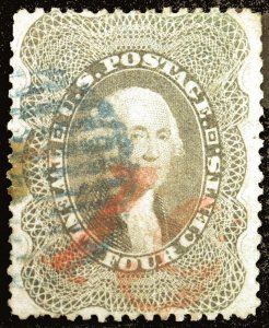 Classic #37a 24c Gray 1860 VF-XF Used Red & Blue Cancels