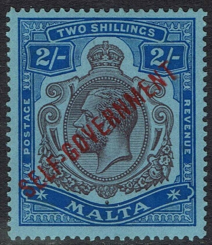 MALTA 1922 SELF GOVERNMENT 2/- KGV WMK MULTI CROWN CA