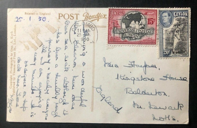 1950 Colombo Ceylon RPPC Postcard Cover To England Temple Of The Tooth Kandy