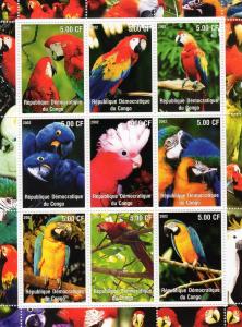 Congo D.R. 2002 PARROTS - BIRDS - Sheetlet (9) Perforated MNH