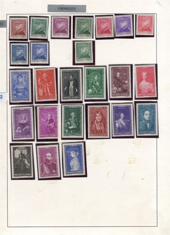 MONACO; 1941-42 early Pictorial issues Mint (Mostly MNH) range on Album Page
