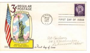 US 1035 (Me-20) 3c Statue of Liberty FDC Fluegel Multi-Color Cachet ECV $14.00