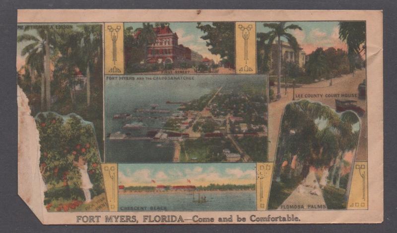 **US 20th Century Advertising Cover, Ft. Myers, FL, 12/9/1922, Adver on Back