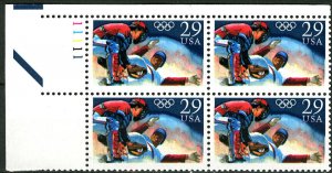 1992 USA Olympic Baseball Plate Block of 4 29c Postage Stamps, Sc# 2619, MNH, OG