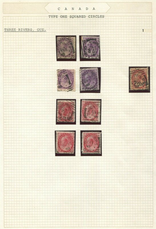 CANADA SQUARED CIRCLE CANCEL STUDY LOT TYPE I THREE RIVERS, QUE
