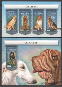 HM0229 2018 TOGO DOGS DOMESTIC ANIMALS FAUNA #8951-4+BL1574 MNH