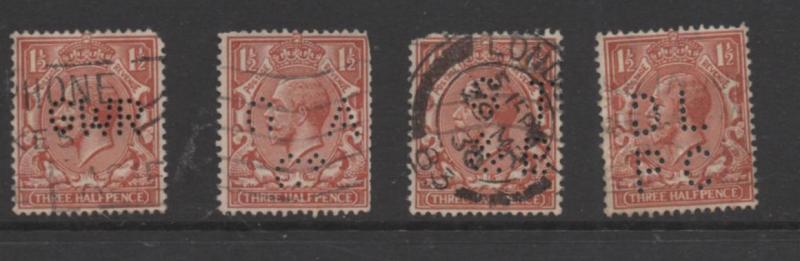 Great Britain  Scott # 189  WMK 35 used  Perfins   19  singles