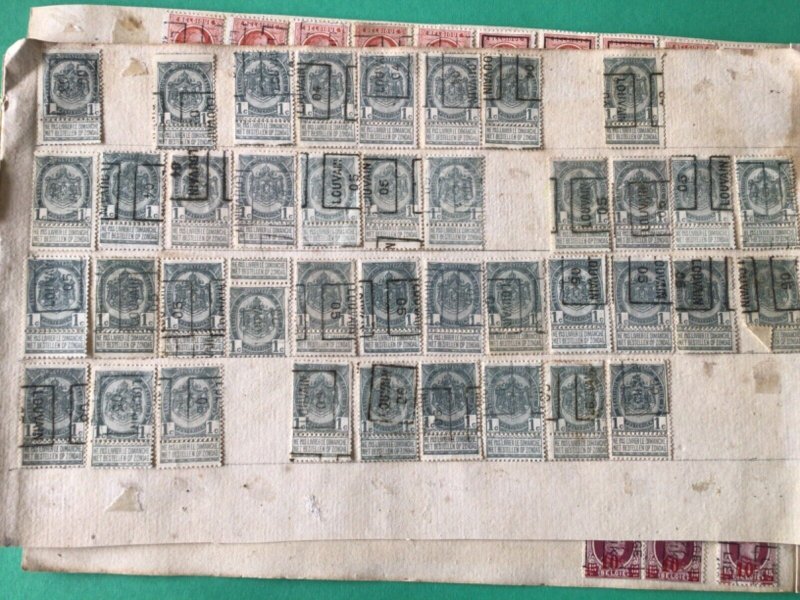 Belgium pre cancel stamps on 2 old album part pages Ref A8442