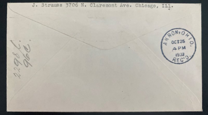 1933 Chicago USA LZ 127 Graf Zeppelin cover To Century Of Progress Exhibit #C 18