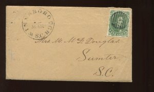 Confederate States 1 Used Stamp on Cover Winsborough to Sumter SC (LV 1223)