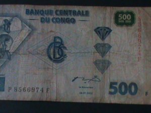 CONGO-REPUBLIC-2002-CENTRAL BANK -$500 FRANCS -CIR-VF-22-YEARS OLD-WATER MARK