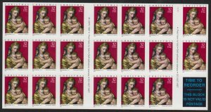 1998 Christmas Madonna & Child Sc 3244a MNH 32c booklet of 20 plate number 11111