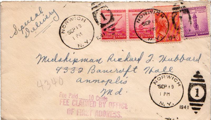 United States York Norwich 1941 numeral duplex  2c (2) and 3c Defense and 6c ...