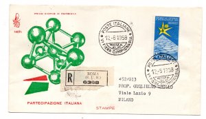 Italia FDC Venetia 1958 Expò Bruxelles travelled RACC. for Italy