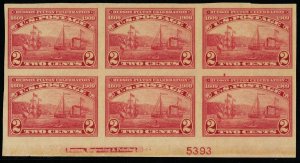 373, Mint VF NH 2¢ Bottom Plate Block of Six Stamps * Stuart Katz