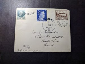 1943 British Channel Islands Germany Feldpost Dual Postage Cover to Paris France