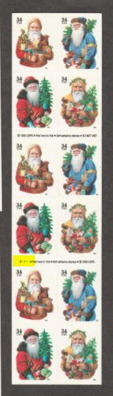 U.S. Scott #3540d Christmas - Face $7.40 - Mint NH Booklet Pane - Plate #S1111