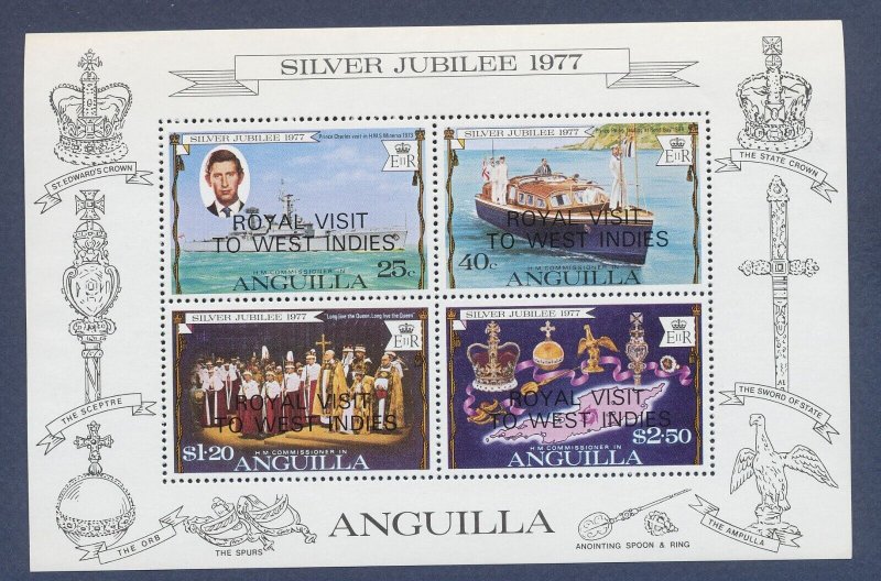 ANGUILLA - Scott 300 - MNH S/S - Royal Visit o/p - QEII Silver Jubilee - 1977