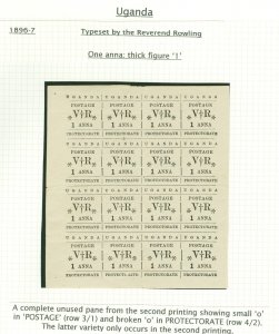 SG 55 Uganda 1896-7. 1a black complete pane of 16 from the second printing...