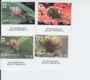 2012 Rarotonga Cook Is Land Snails WWF (Scott 1409-12) MNH