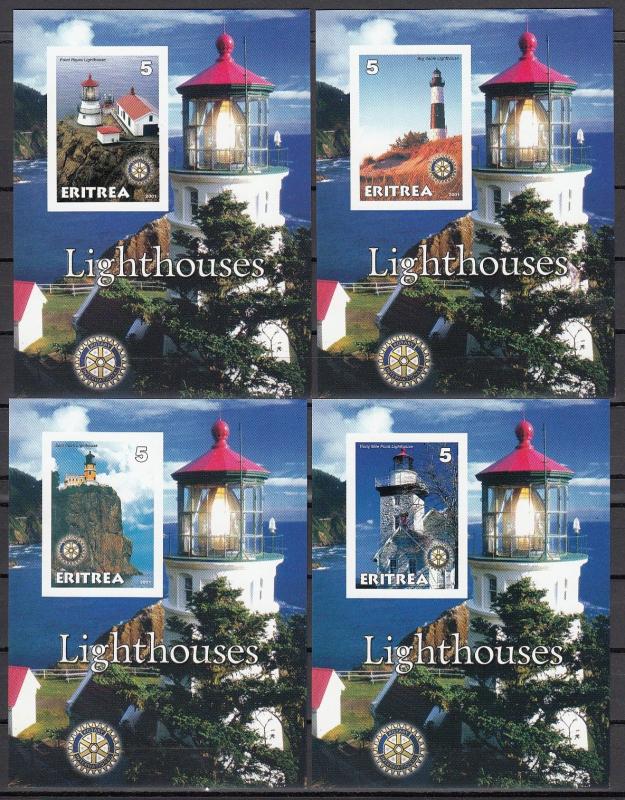 Eritrea, 2001 Cinderella issue. Lighthouses on 4 IMPERF s/sheets.