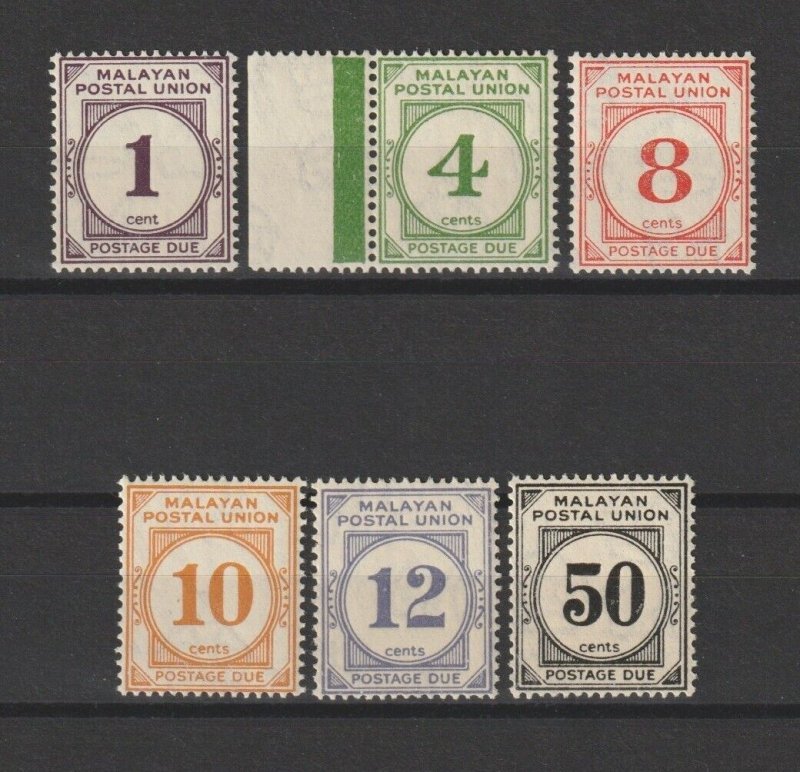 MALAYA/POSTAL UNION 1936/38 SG D1/D6 MNH
