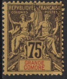 Grand Comoro 18 (mhr) 75c navig. & commerce, dp vio on org paper (1897)