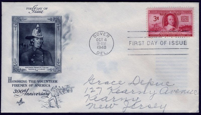 USA #971 FDC  Art Craft cachet (Honoring the Volunteer Firemen of America)