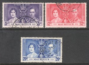 Mauritius Scott 208/210 - SG249/251, 1937 Coronation Set used