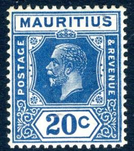 MAURITIUS-1934 20c Prussian Blue Die II Sg 235a LIGHTLY MOUNTED MINT V18828