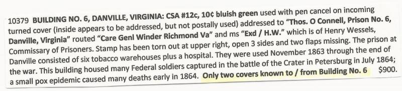 CSA POW Turned Cover Scott #11 Danville, VA Manuscript Cancel 1863