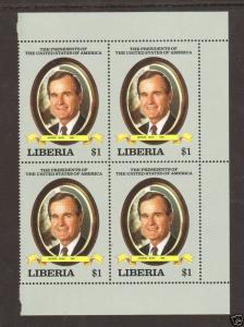 Liberia Sc 1113 MNH. 1989 $1 Pres. George H.W. Bush, sheet corner block, VF+