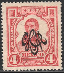 MEXICO 487, 4c `CARRANZA MONOGRAM REVOLUTIONARY OVPT.UNUSED, H OG. (612)