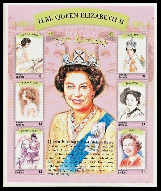 2001	Antigua & Barbuda	3518-23KL	75 years of Queen Elizabeth II