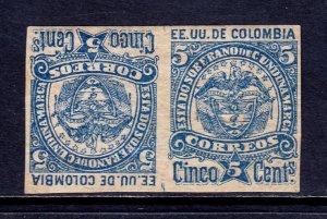 COLOMBIA (CUNDINAMARCA) — SCOTT 11a — 1884 ARMS TÊTE-BÊCHE PAIR — MH — SCV $80