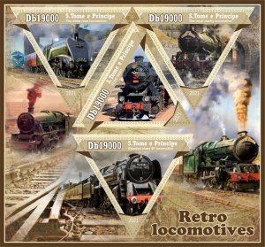 Stamps.Trains Retro Locomotivies  2021 year 1+1 sheets perf Sao Tome
