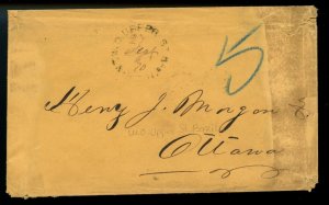 ? WAY OFFICE UPPER ST. BAZIL, N. B. m/s date 1870 stampless 5 due cover Canada