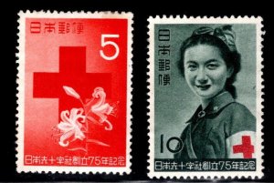 JAPAN  Scott 554-555 Mint No Gum Red Cross  stamp set of 1952