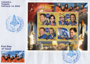 Somalia 2003 COLUMBIA DISASTER SPACE-RAMON(JUDAICA) Shlt.(4) PERFORATED FDC