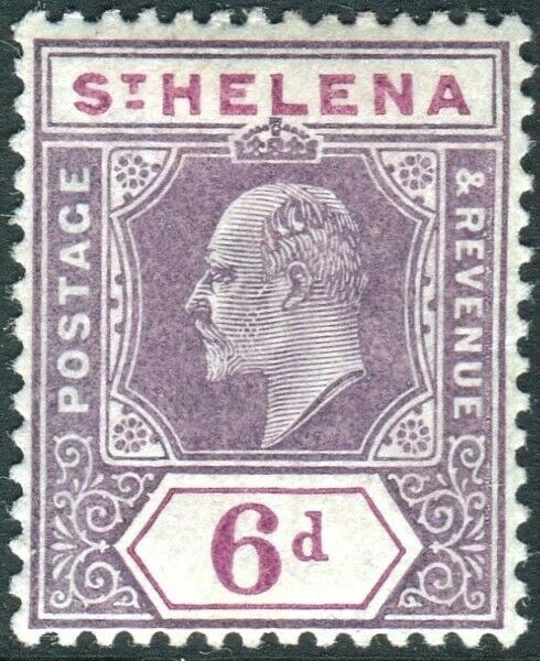 ST HELENA-1908-11 6d Dull & Deep Purple Chalk surfaced paper.  A mounted Sg 67