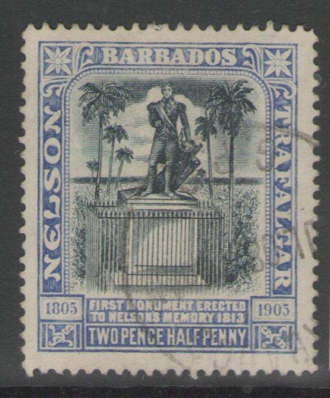 BARBADOS SG162 1907 2½d BLACK & BRIGHT BLUE FINE USED