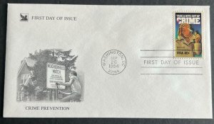 CRIME PREVENTION #2102 SEP 26 1984 WASHINGTON DC FIRST DAY COVER (FDC) BX3-2