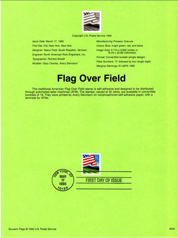 US SP1110 Flag Over Field 2919 Souvenir Page FDC