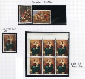 GB 1967 Christmas 4d r2/3 brown flaw unmounted mint block of 6, also 1/6d miss