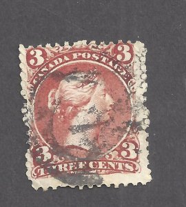 CANADA # 25 USED 3c LARGE QUEEN ST. JOHN NB 2-RING 7 CANCEL BS28102