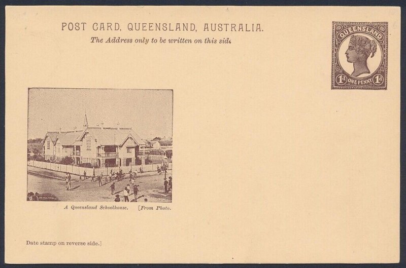 QUEENSLAND Postcard 1898 QV 1d brown view A Queensland Schoolhouse.